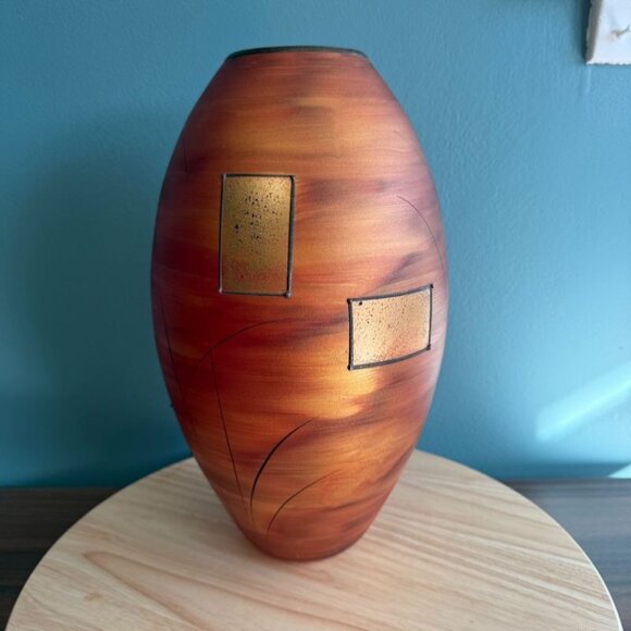 Vintage Vlasta Vorbornikova Vase Signed Czech Glass Iridescent 13 " Orange Abstr - Picture 1 of 9